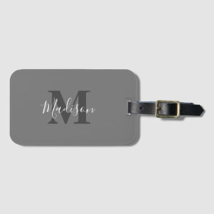 Monogram Initials Custom Name Grey White Gift Luggage Tag
