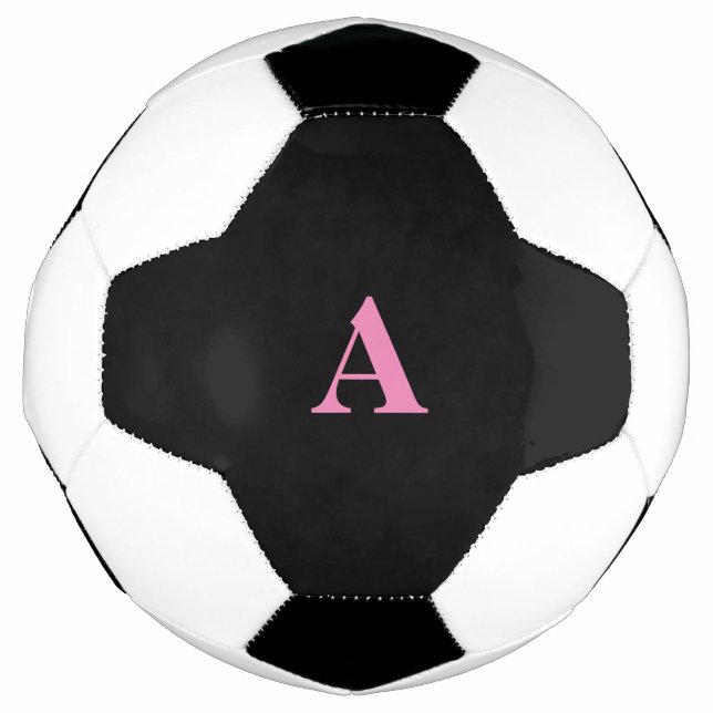 Monogram Initials Custom Name Pink Black Trendy Soccer Ball (Front)