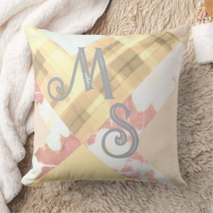 Monogram initials custom plaid floral geometric cushion