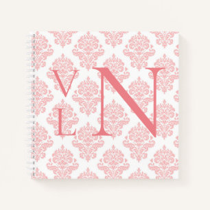 Monogram Initials Damask Peach Notebook
