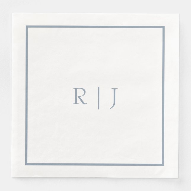 Monogram Initials Dusty Blue Elegant Wedding Napkin (Front)