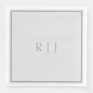 Monogram Initials Dusty Blue Grey Grey Wedding Napkin