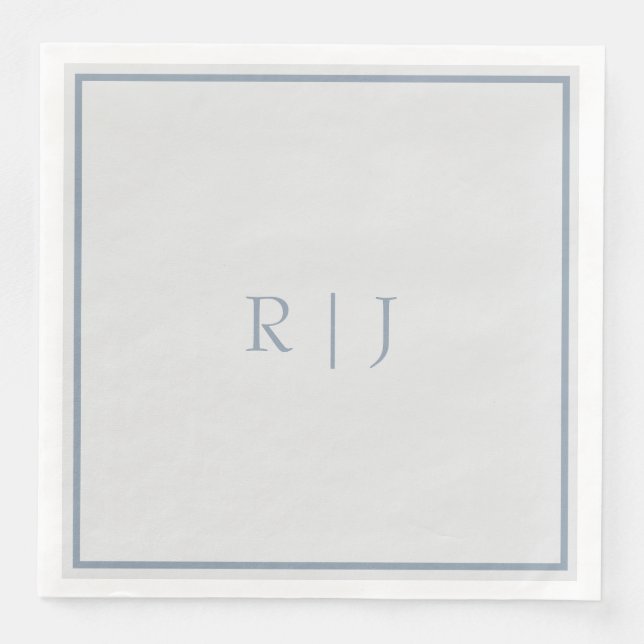 Monogram Initials Dusty Blue Grey Grey Wedding Napkin (Front)