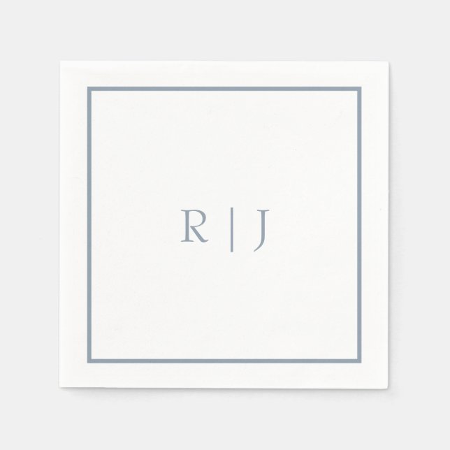 Monogram Initials Dusty Blue Simple Wedding Napkin (Front)