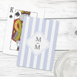 Monogram initials dusty light blue white stripes playing cards<br><div class="desc">Playing cards featuring a light dusty blue and white striped pattern with your monogram initials in dark grey over a white diamond shape. All colours are customisable.</div>