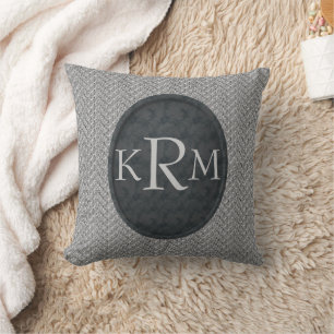 Monogram Initials Elegant Black Floral Cushion