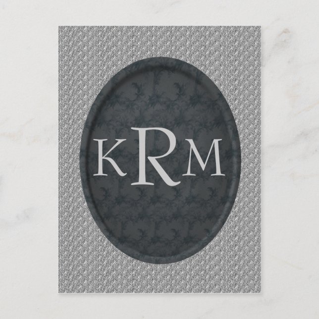Monogram Initials Elegant Black Floral  Postcard (Front)