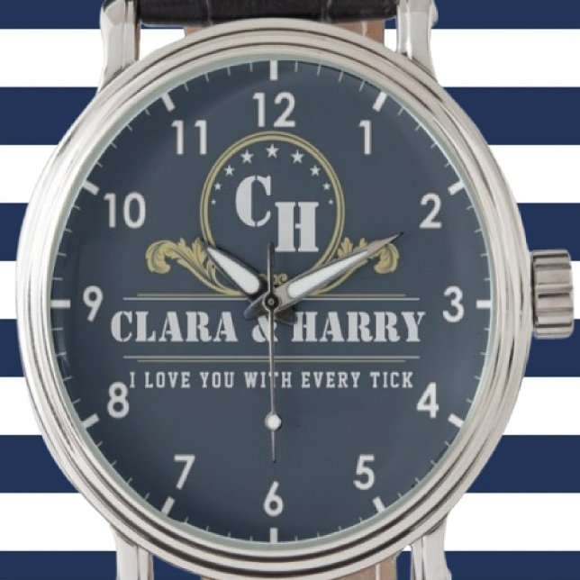  Monogram Initials elegant minimalist couple gift Watch (Creator Uploaded)