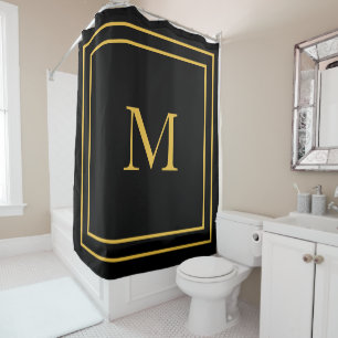 Monogram Initials Gold Black Custom Name Cool Shower Curtain