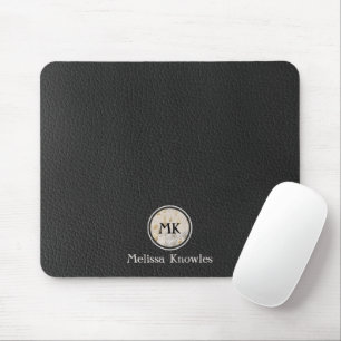 Monogram Initials Gold Cowhide Print Metallic Mouse Pad