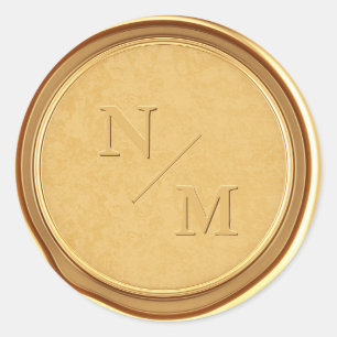 Monogram Initials Gold Wax Wedding Envelope Classic Round Sticker