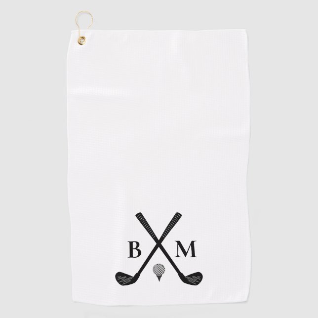 Monogram Initials Golf Clubs Theme Modern Elegant Towel (Front)