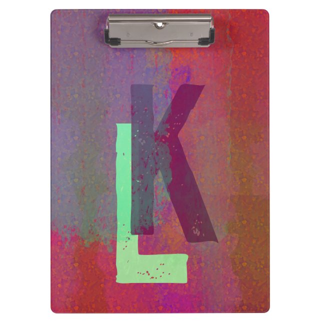 Monogram Initials Grunge Funky Purple Green Art Clipboard (Front)