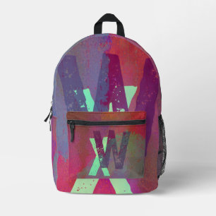 Monogram Initials Grunge Funky Purple Green Art Printed Backpack