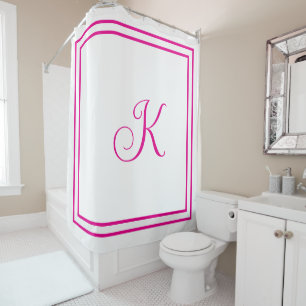 Monogram Initials Hot Pink White Custom Script Shower Curtain