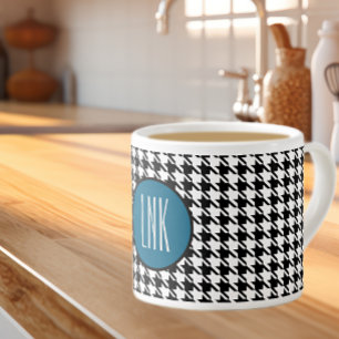 Monogram Initials, Houndstooth Ocean Blue 6oz. Espresso Cup