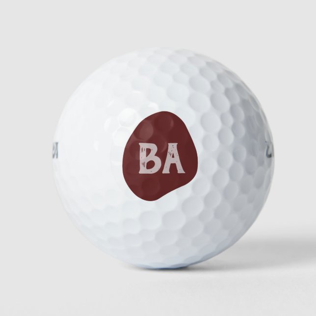 Monogram Initials in Rose on Burgundy Bubble Golf Balls (Front)