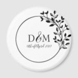 Monogram Initials Laurel Branch Wedding Logo Magnet<br><div class="desc">Wedding magnet,  features romantic laurel branch draped over a round branded wedding logo.  Customise with your monogram and initials,  along with date of event.</div>