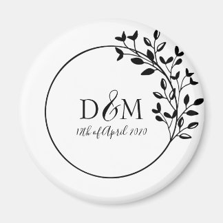 Monogram Initials Laurel Branch Wedding Logo Magnet