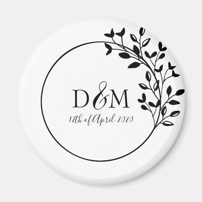 Monogram Initials Laurel Branch Wedding Logo Magnet (Front)
