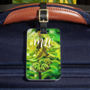 MONOGRAM INITIALS LUSH GREEN FERN FROND KORU PHOTO LUGGAGE TAG