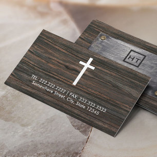 Monogram Initials Metal & Wood & White Cross Business Card