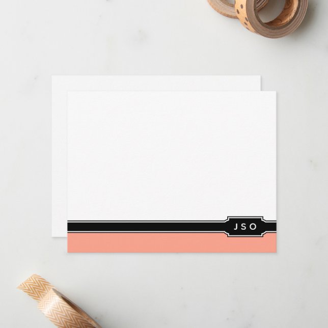 Monogram Initials Modern Band Coral Peach Black Card (Front/Back In Situ)