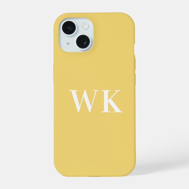Monogram Initials Modern Minimal Yellow iPhone 15 Case (Back)