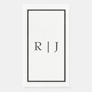 Monogram Initials Name Black White Minimal Wedding Napkin