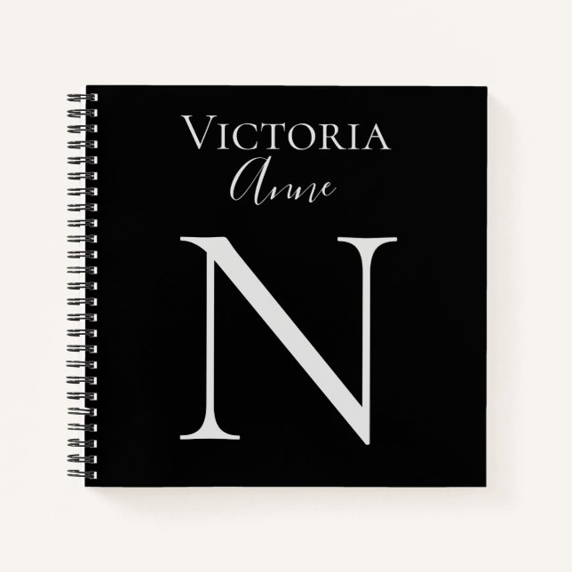 Monogram Initials Name Customised  Black Notebook (Front)