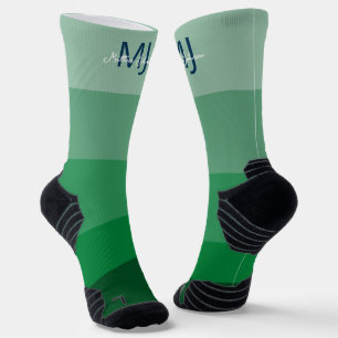 MONOGRAM INITIALS NAME GREEN GRADIENT LINE PATTERN SOCKS
