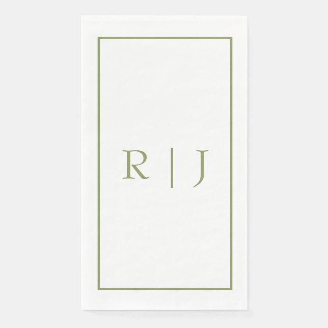 Monogram Initials Name Moss Green Elegant Wedding Napkin (Front)