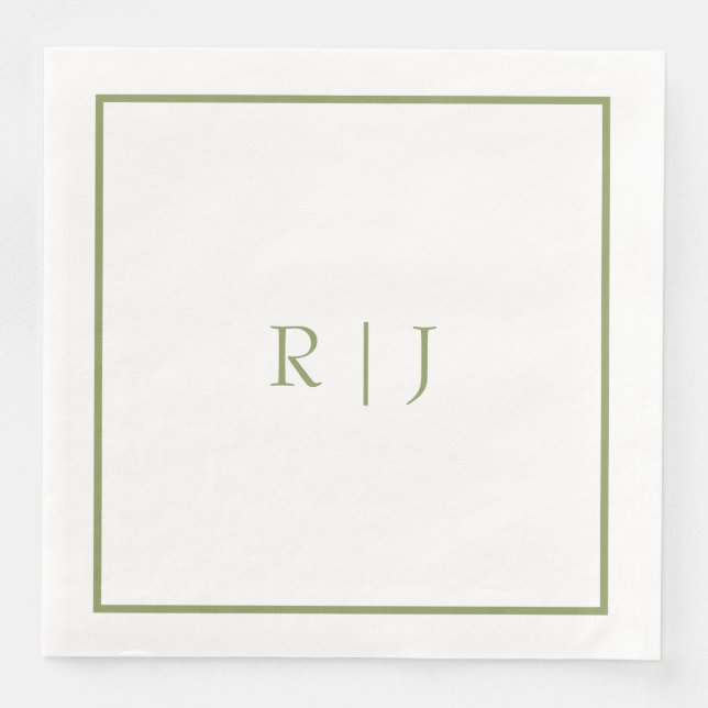 Monogram Initials Name Moss Green Trendy Wedding Napkin (Front)