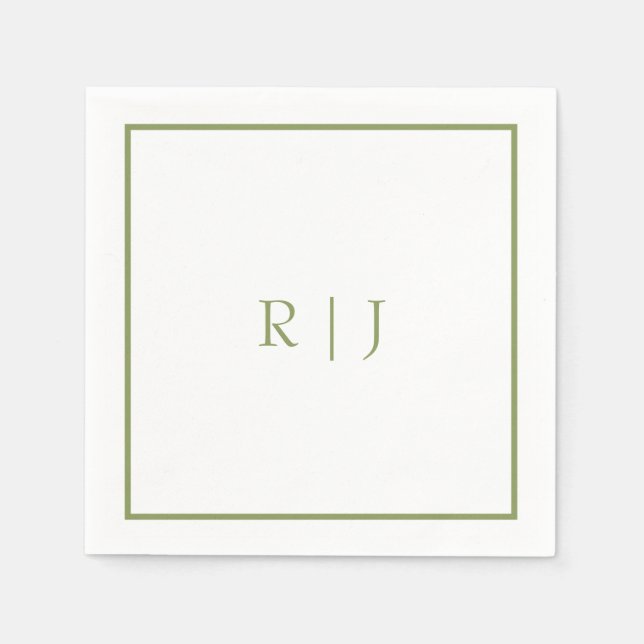 Monogram Initials Name Moss Green Trendy Wedding Napkin (Front)