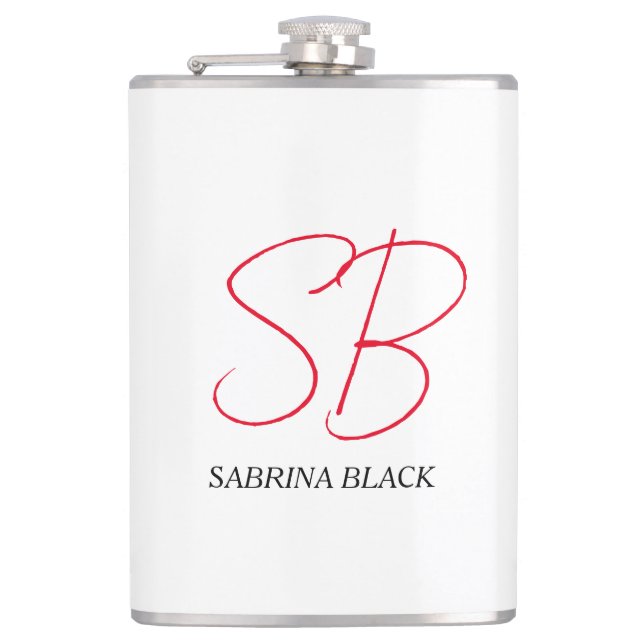 Monogram Initials Name Plain Modern Minimalist Hip Flask (Front)