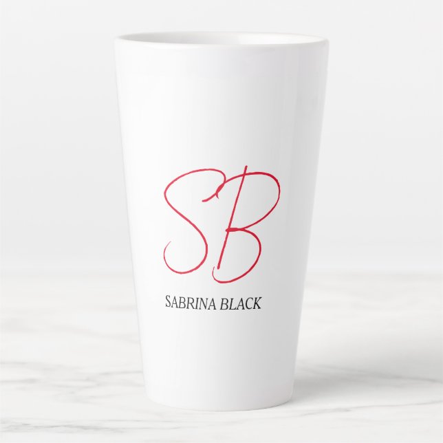 Monogram Initials Name Plain Modern Minimalist Latte Mug (Front)