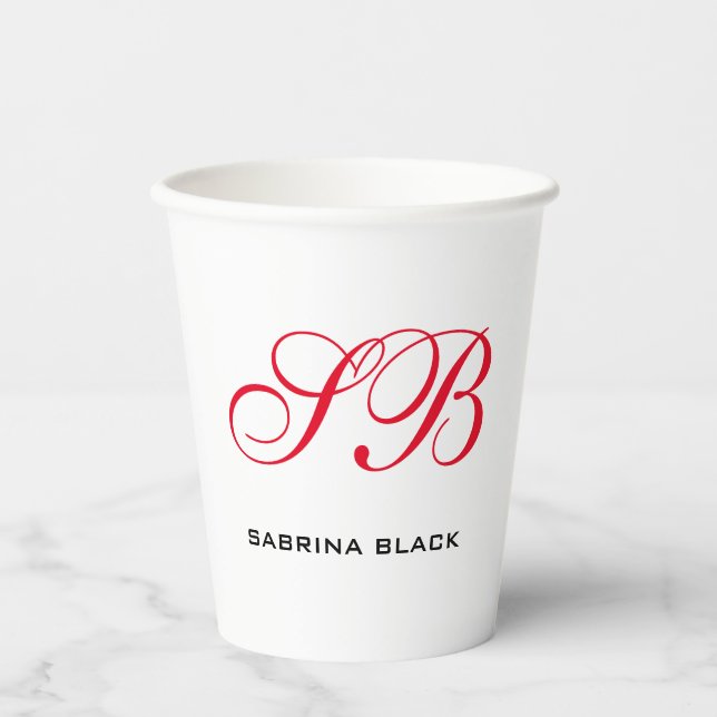 Monogram Initials Name Plain Modern Minimalist Paper Cups (Front)