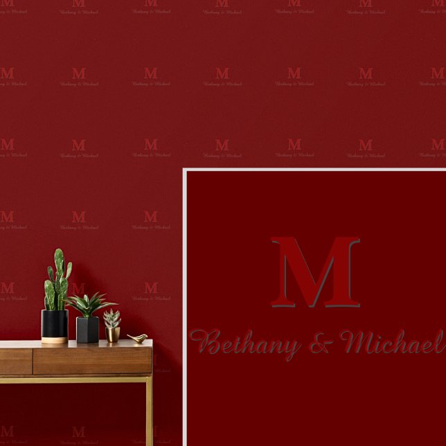 Monogram Initials & Name(s) Maroon on Dark Red Wallpaper (Creator Uploaded)