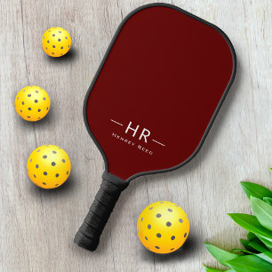 Monogram Initials + Name Simple Dark Red White Pickleball Paddle