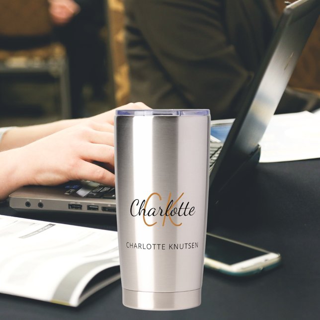 Monogram initials name simple insulated tumbler (Creator Uploaded)
