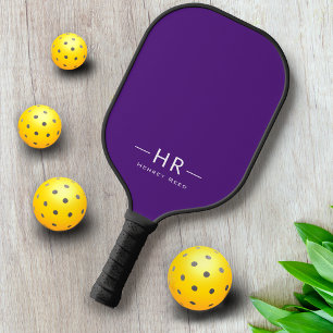 Monogram Initials + Name Simple Purple White Pickleball Paddle