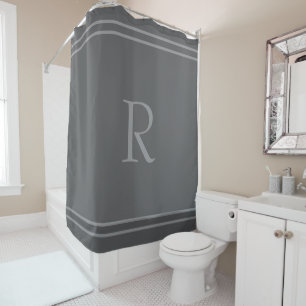 Monogram Initials Name Stripes Dark Grey Gray Cool Shower Curtain