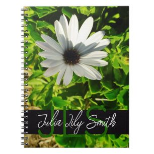 MONOGRAM INITIALS NAME WHITE SMALL FLOWER PHOTO NOTEBOOK