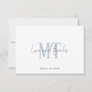 Monogram Initials Names Blue Wedding Thank You Card