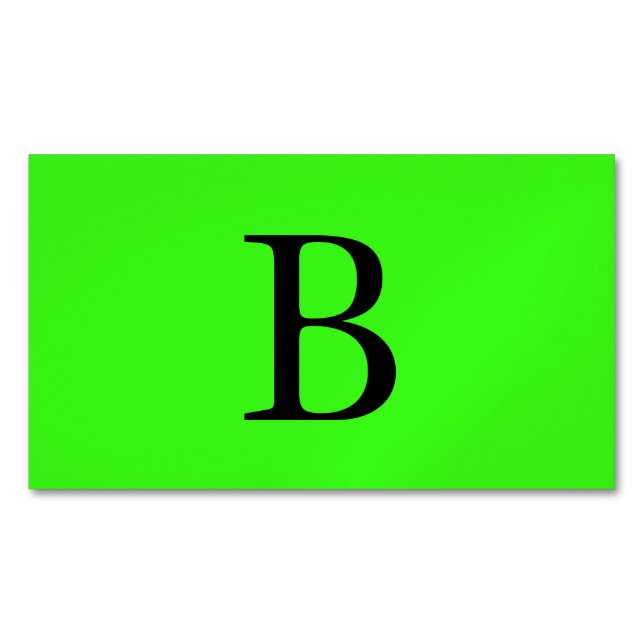Monogram Initials Neon Green Bright Colourful Cool Magnetic Business Card (Front)