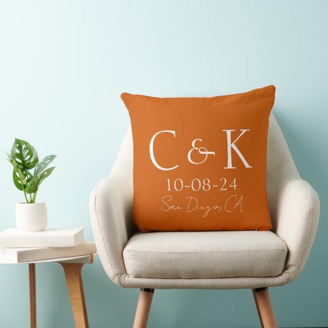 Monogram Initials on Burnt Orange Wedding Cushion (Chair)