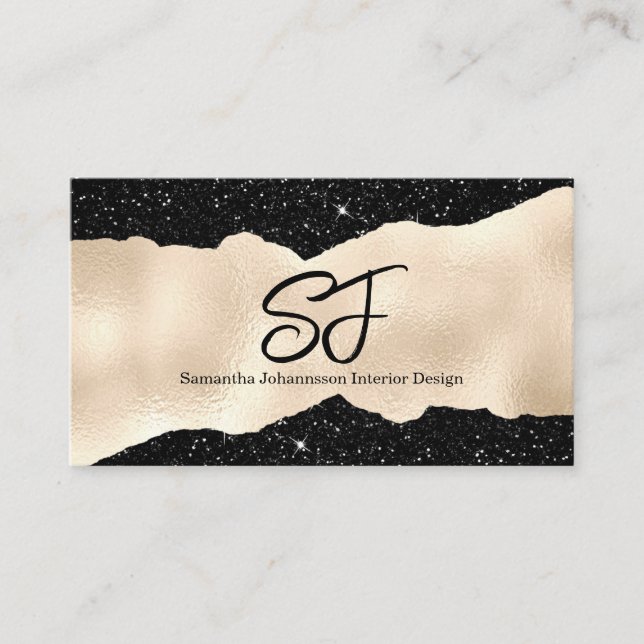Monogram Initials on Luxurious Black and Gold Business Card (Front)