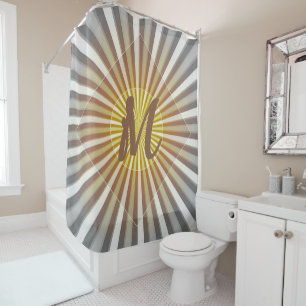 Monogram Initials on Starburst Stripes Gray Yellow Shower Curtain
