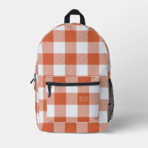Monogram Initials Orange Gingham Buffalo Check