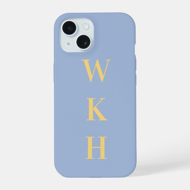 Monogram Initials Pastel Blue iPhone 15 Case (Back)